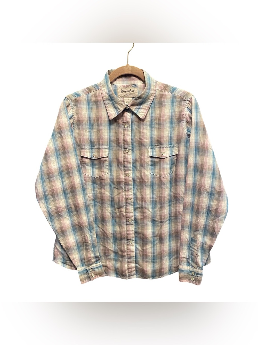 Wrangler Women’s Pearl Snap Button Shirt Size XL Western Cowgirl Purple Plaid